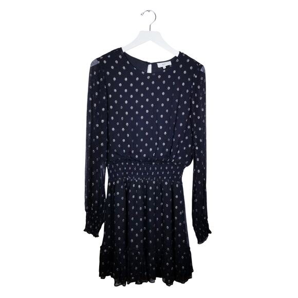 NSR Print Ruffle Dress Smocked Black w/ Gold - Size Small - Picture 1 of 11